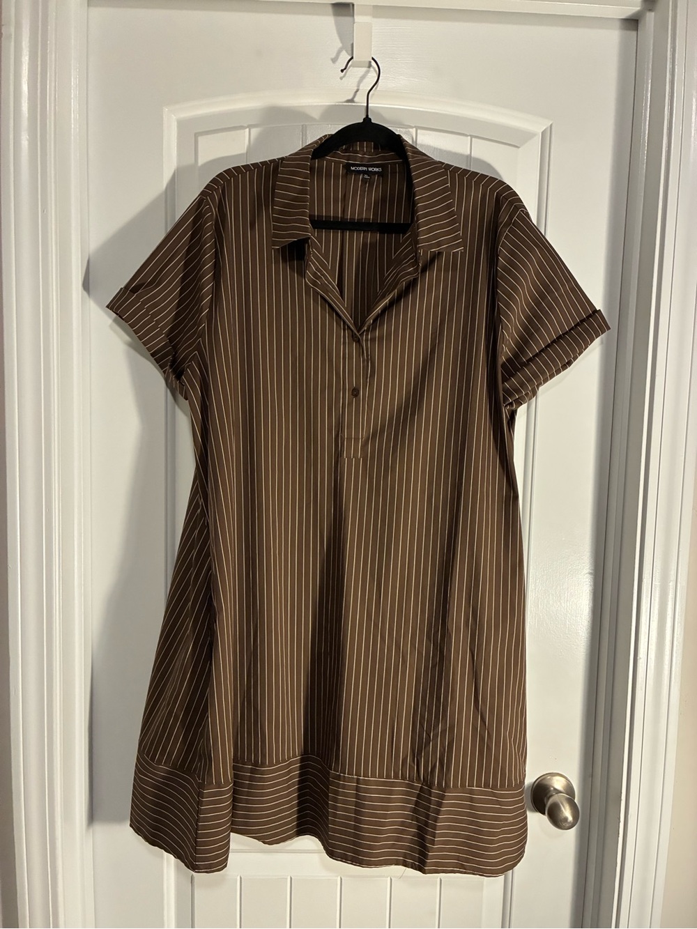 Modern Works Brown Pinstripe Shirt Dress